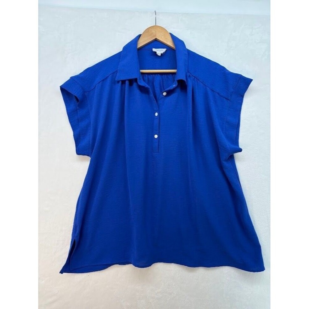 Andree by Unit Plus Size 1X Royal Blue Short Sleeve Tunic Blouse Collared
